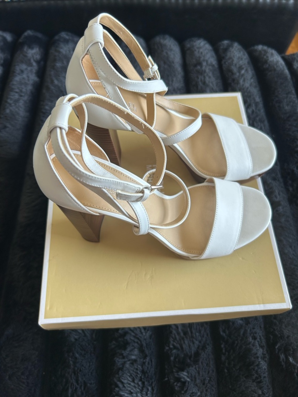 Michael Kors White Strappy Block Heel Sandals - Picture 2 of 8